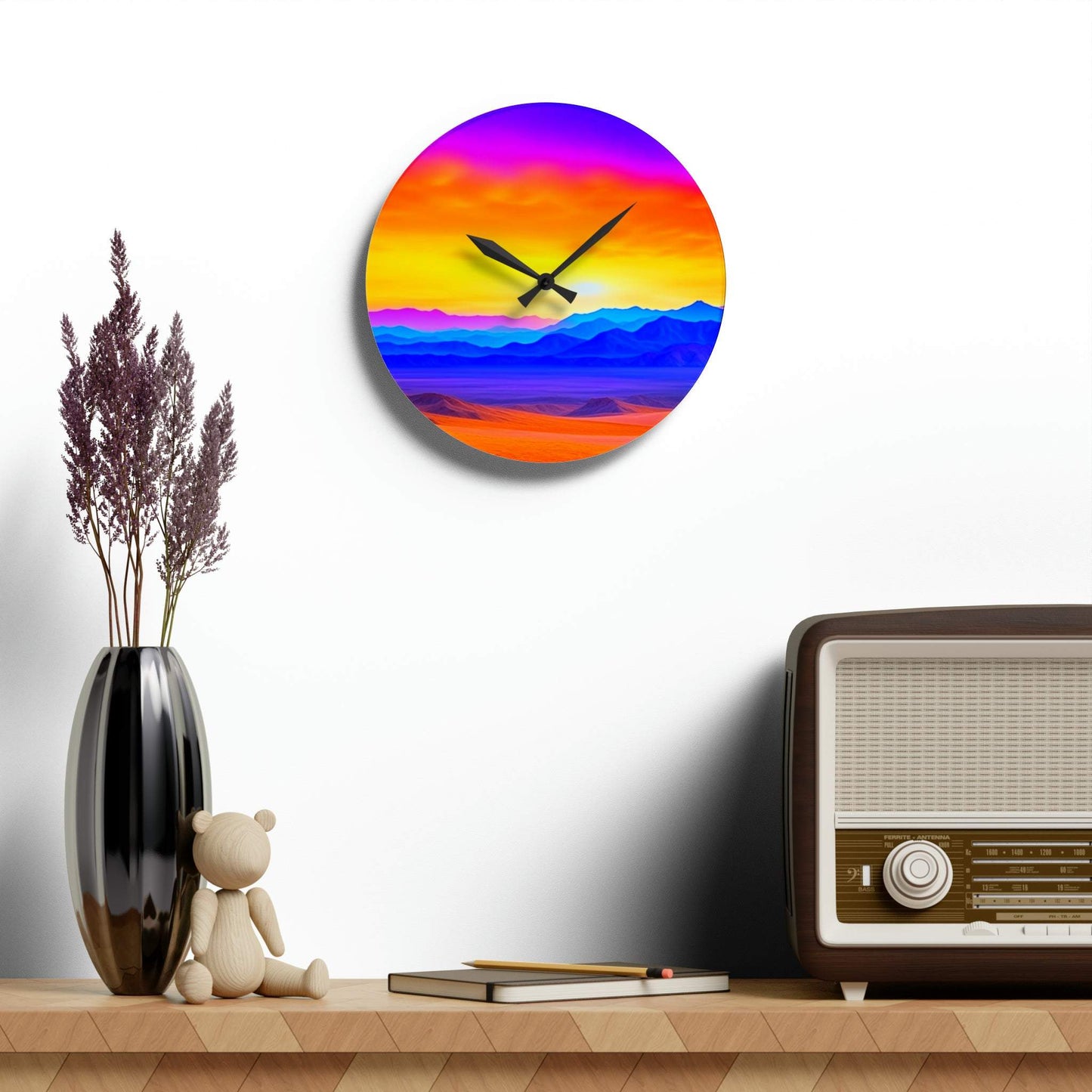 unique wall clock, death valley art, colorful clock