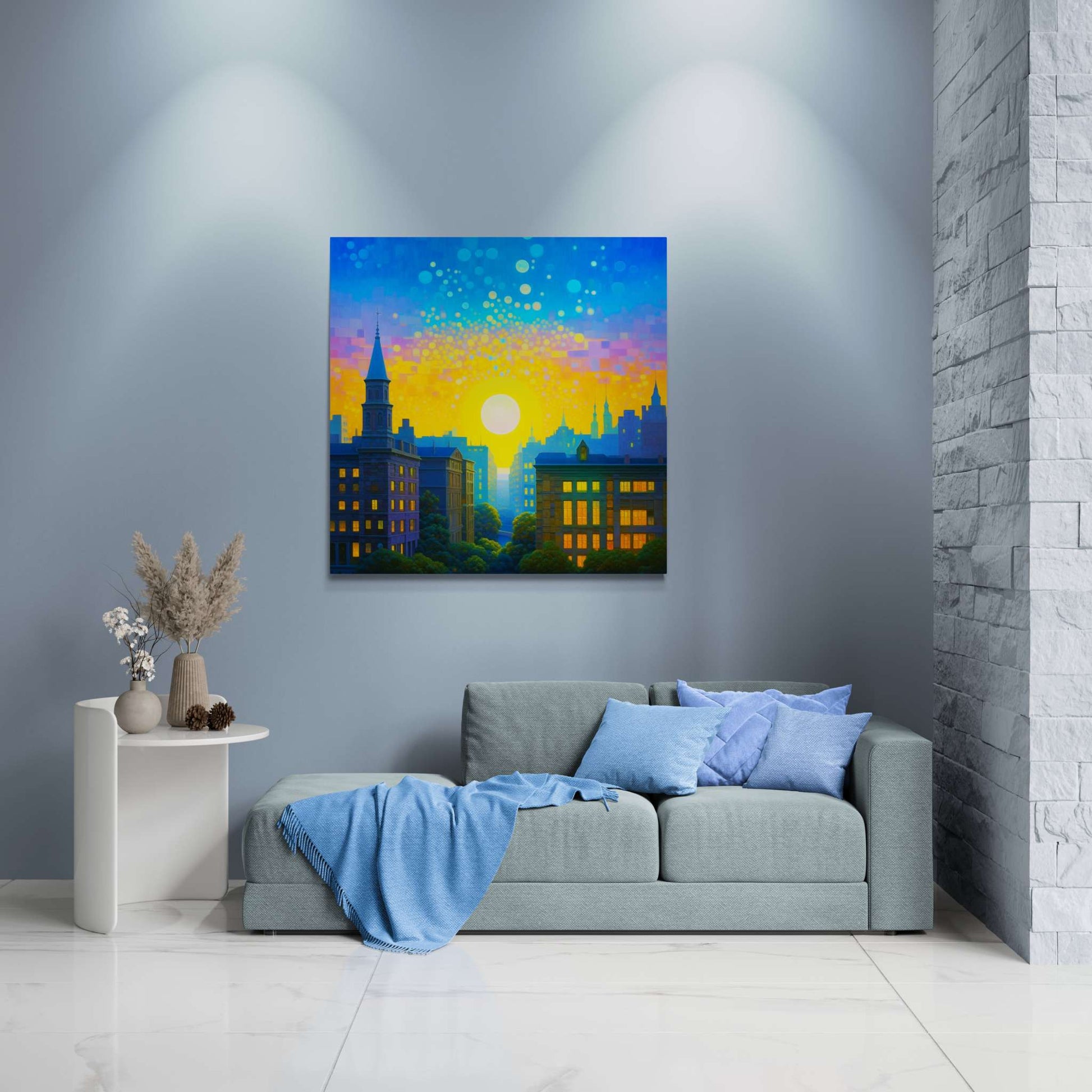 city skyline wall art, cityscape, colorful city print