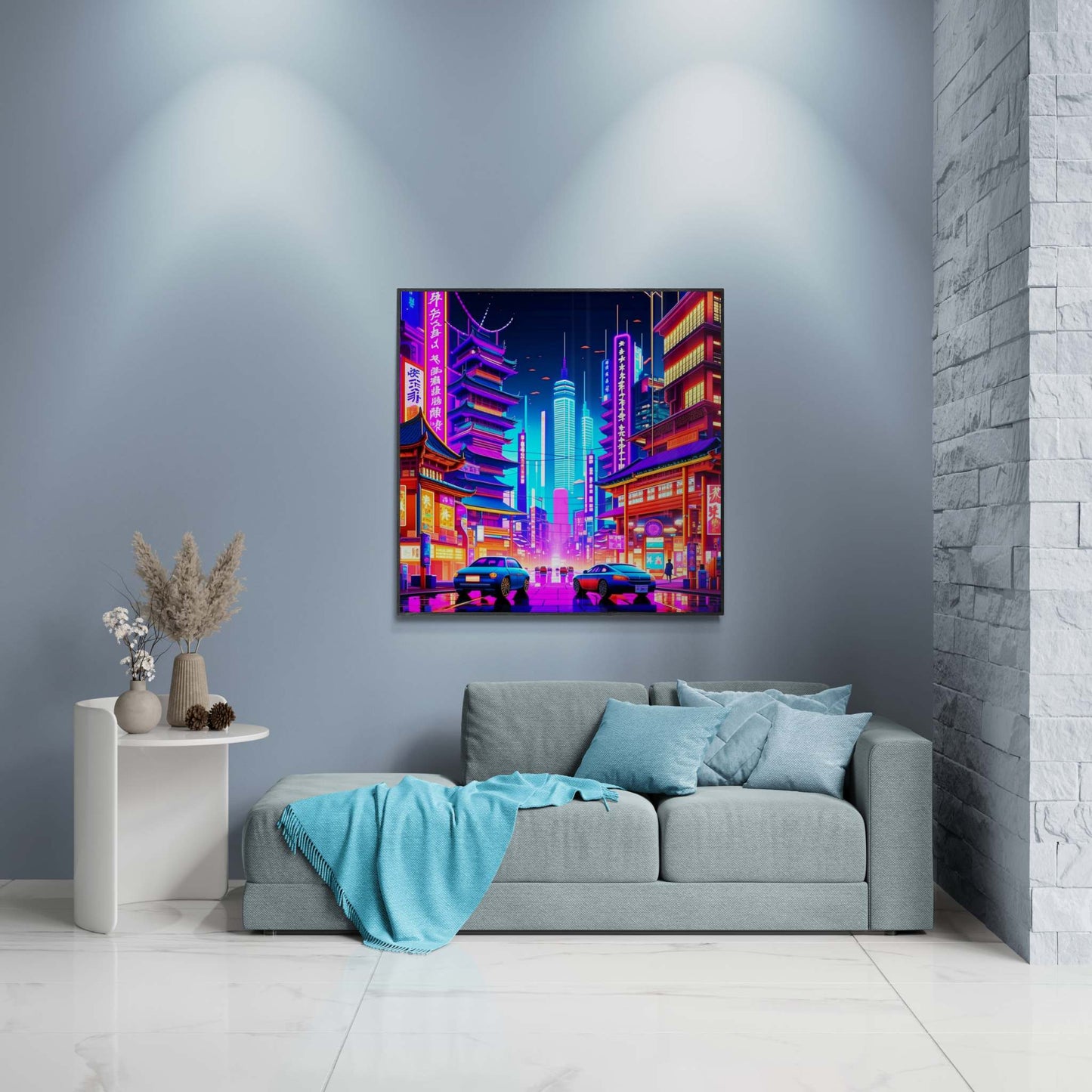 city skyline wall art, cityscape, colorful city print