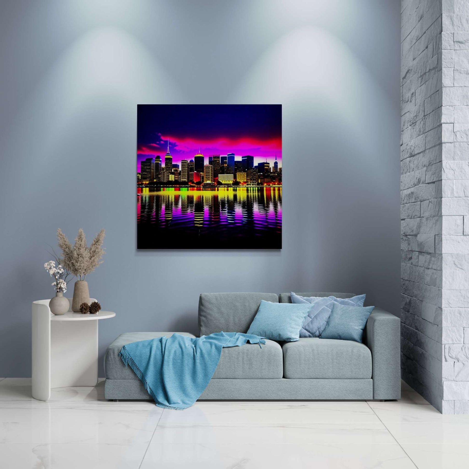 city skyline wall art, cityscape, colorful city print