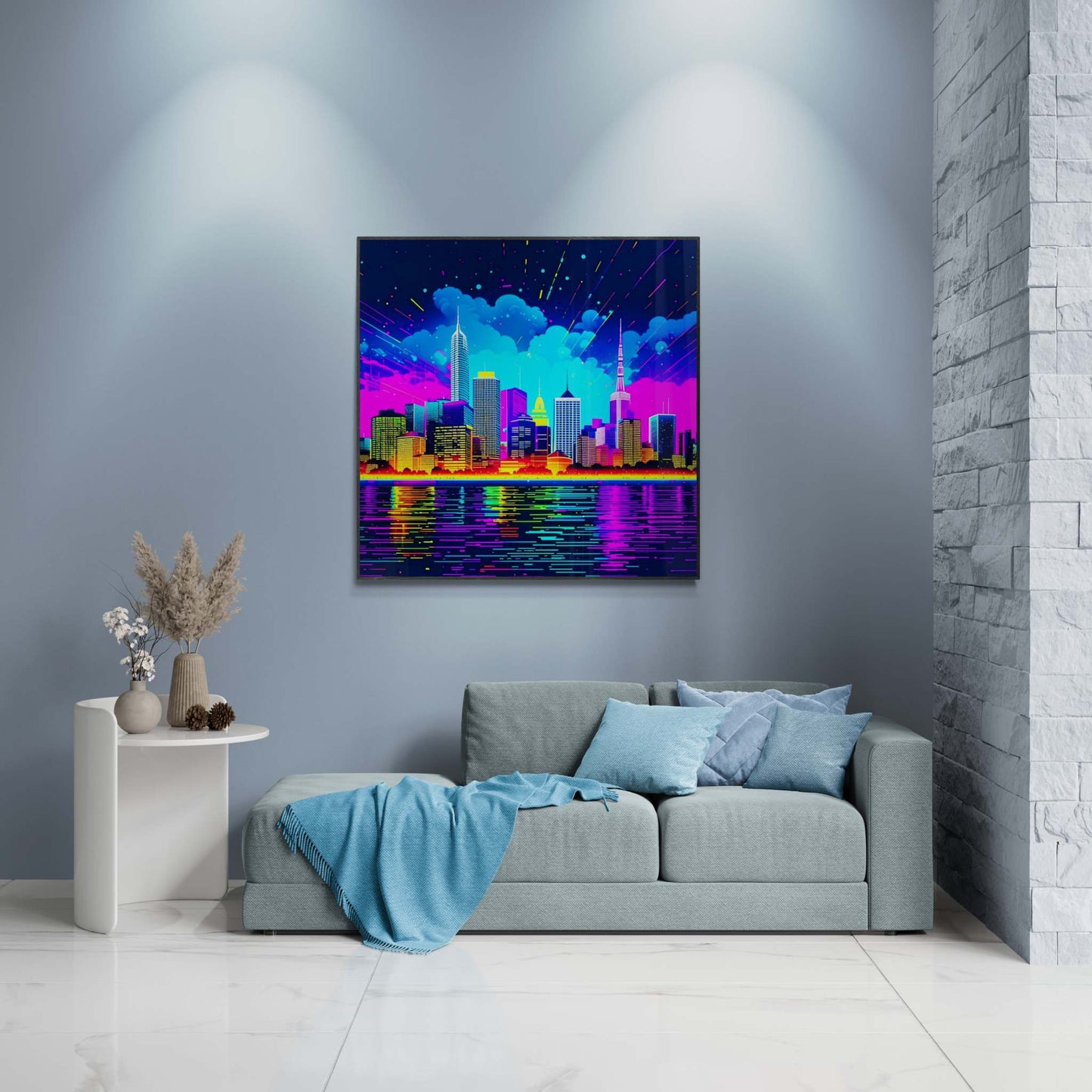 city skyline wall art, cityscape, colorful city print