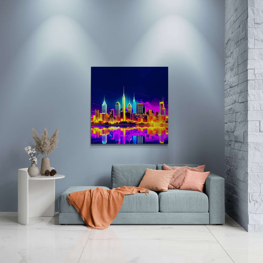 city skyline wall art, cityscape, colorful city print