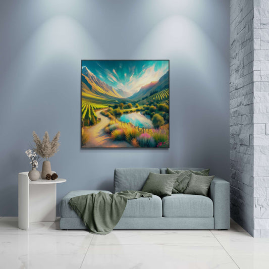 landscape canvas print, south africa art, vineyard painting