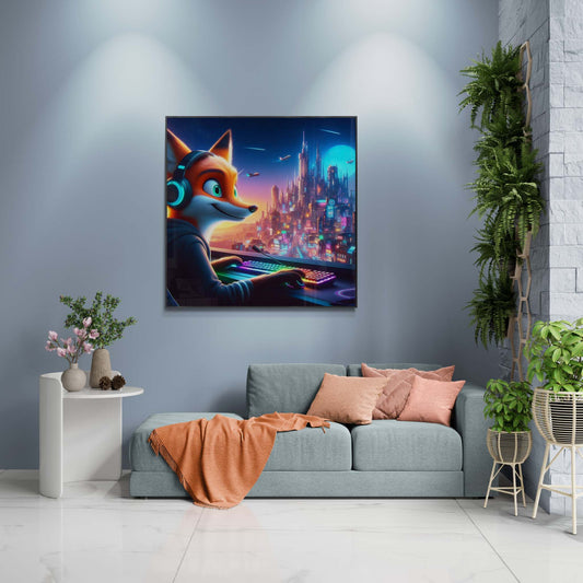 fox artwork, gaming wall art, fox canvas art