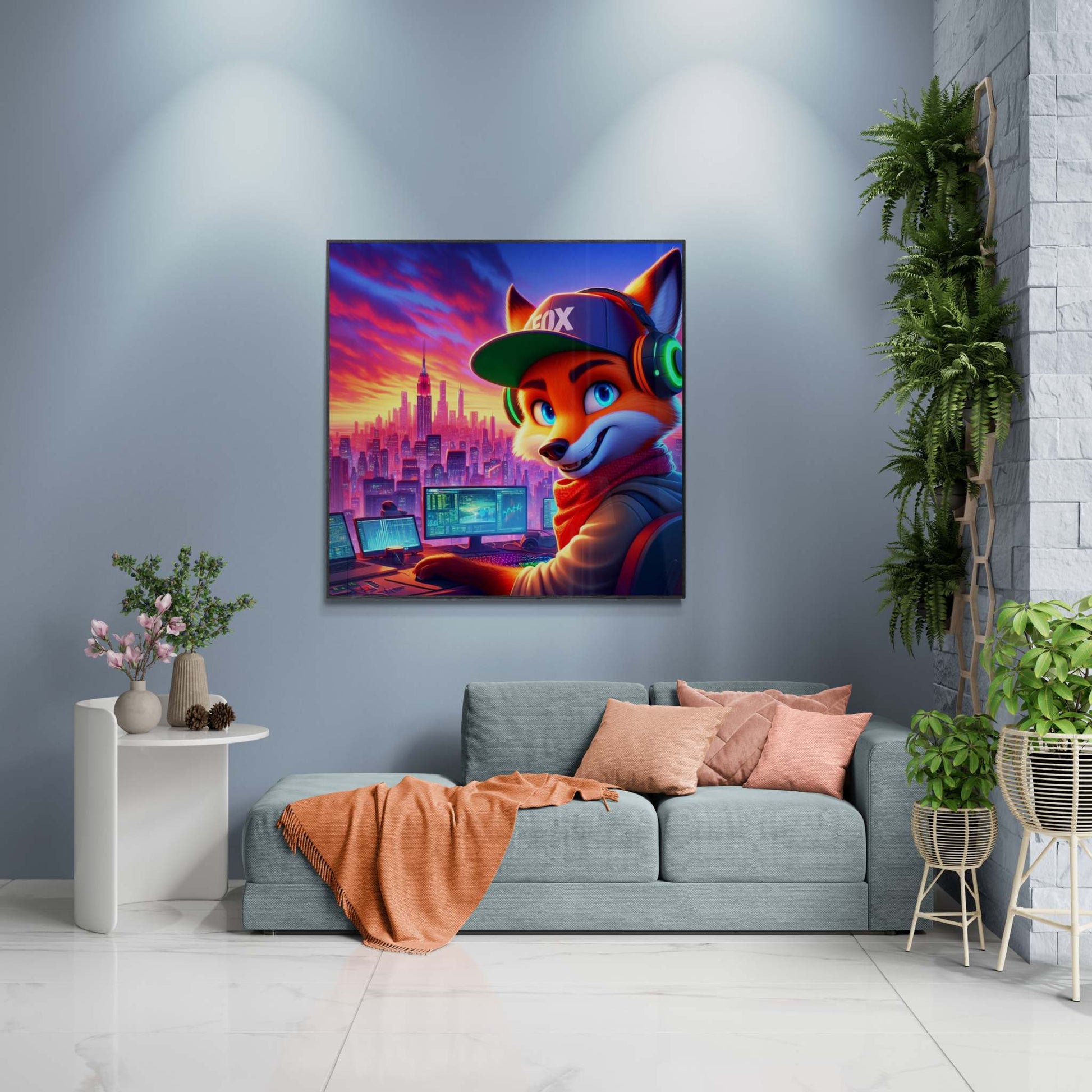 fox artwork, gaming wall art, fox canvas art