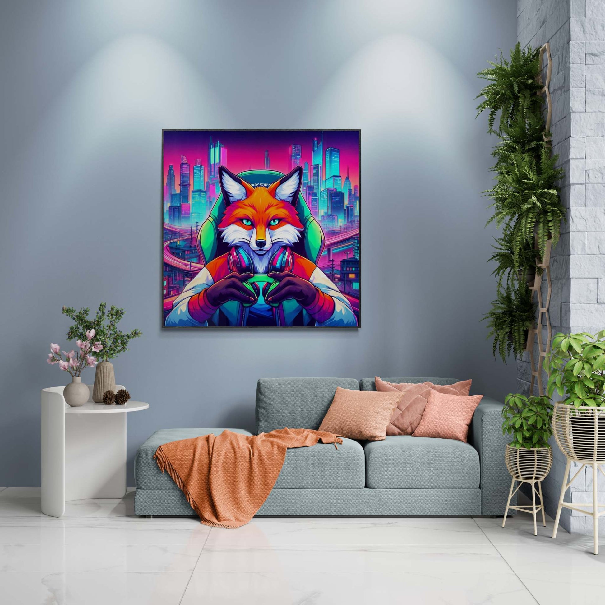 fox artwork, gaming wall art, fox canvas art