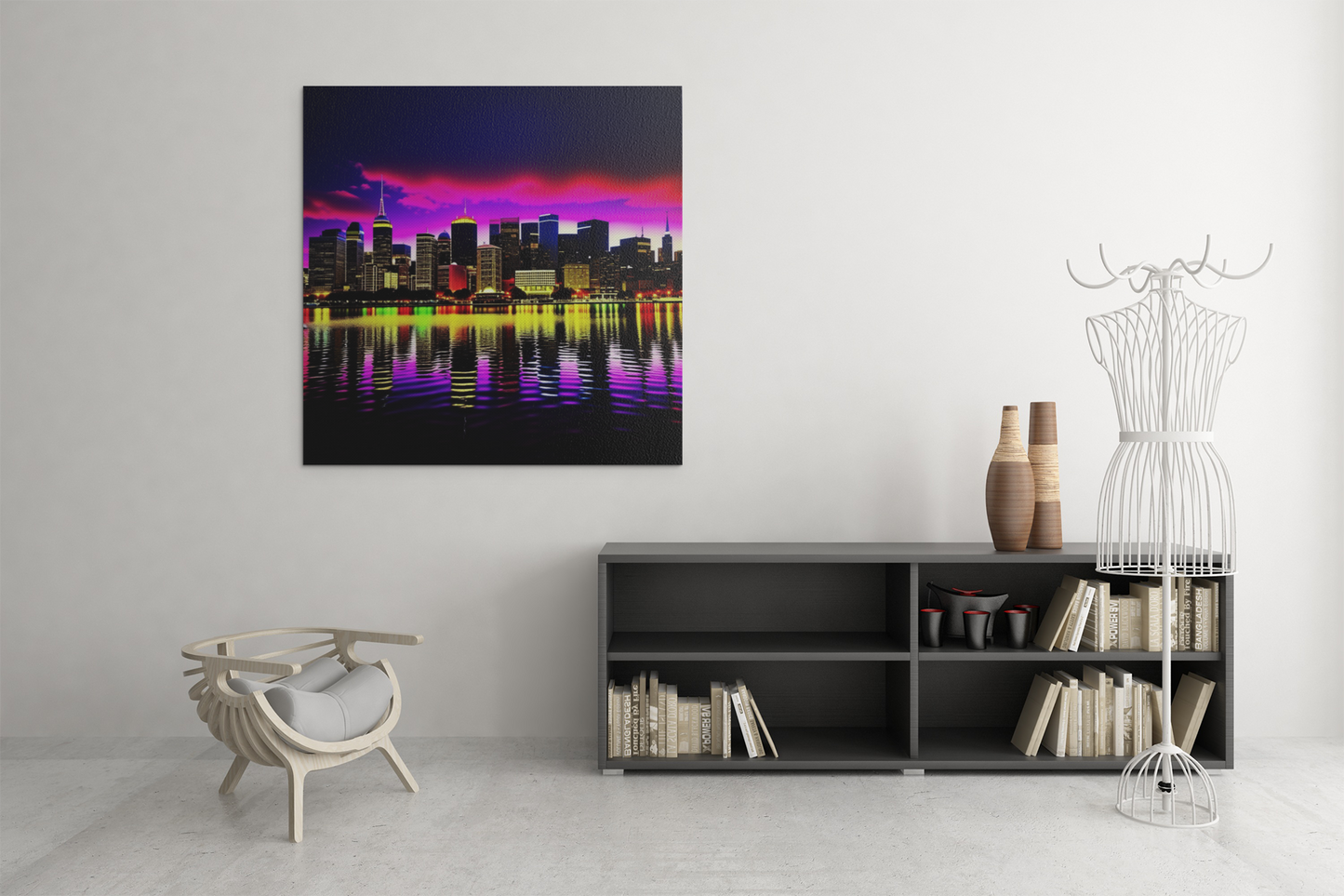 city skyline wall art, cityscape, colorful city print