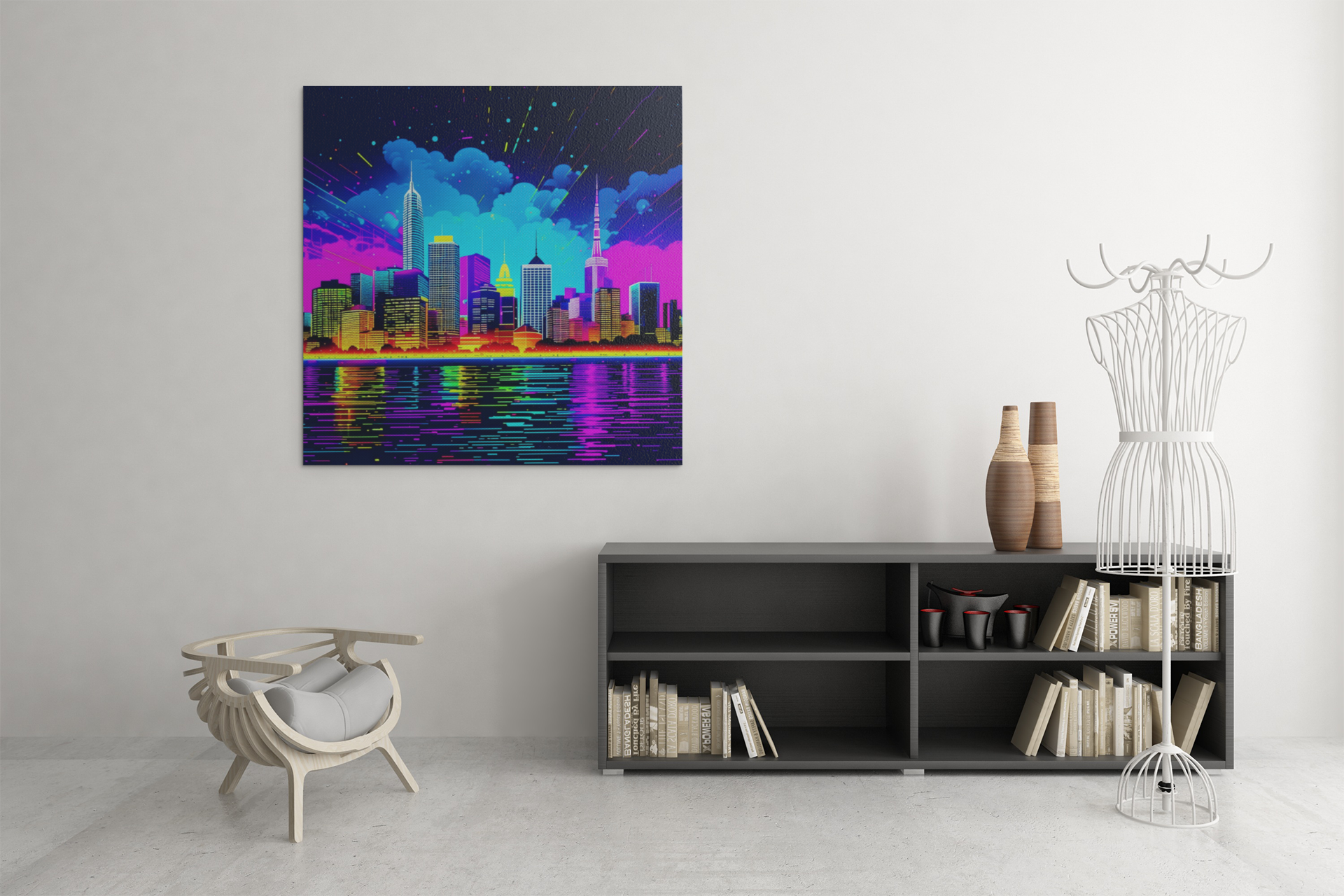 city skyline wall art, cityscape, colorful city print