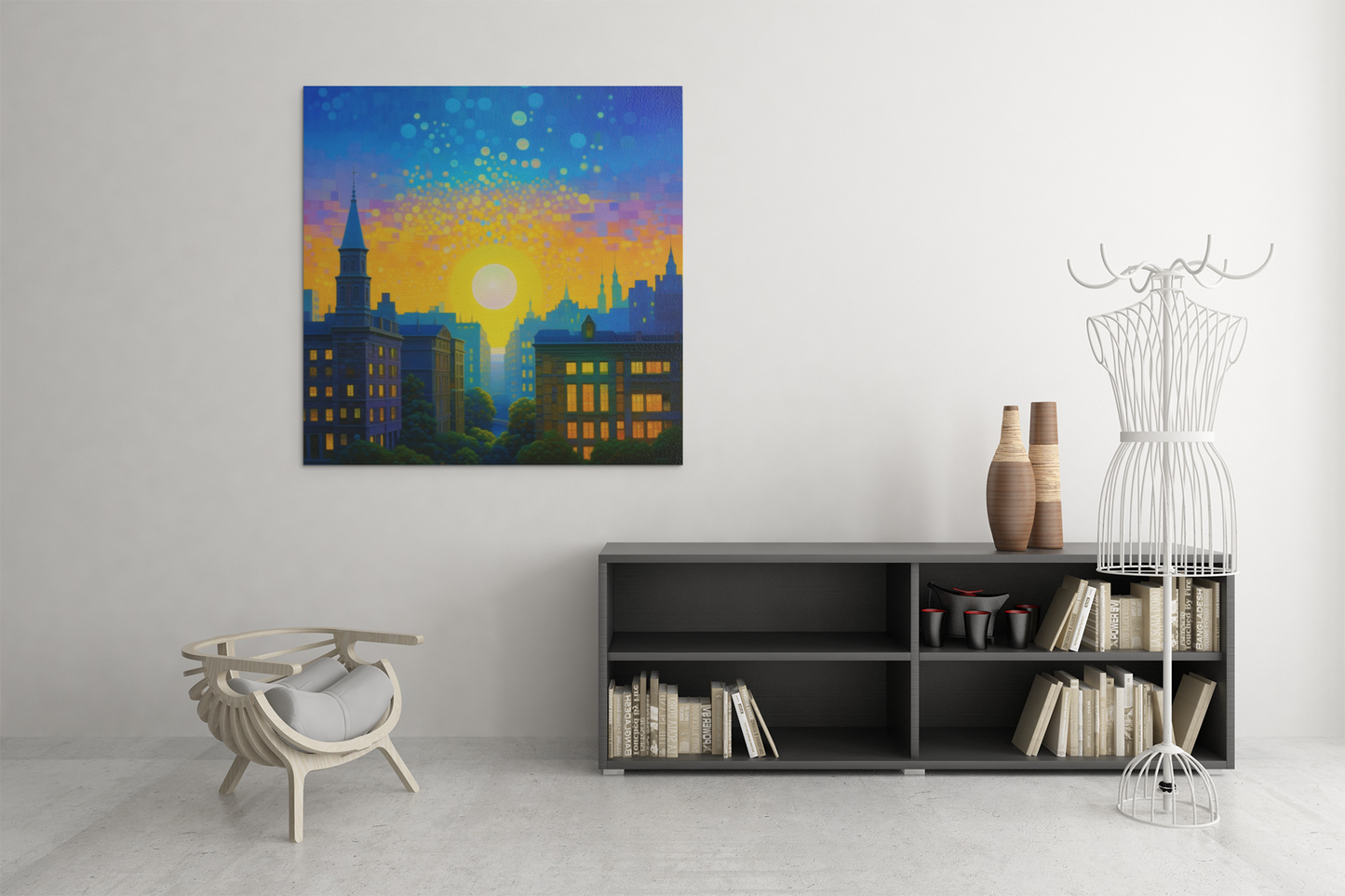 city skyline wall art, cityscape, colorful city print