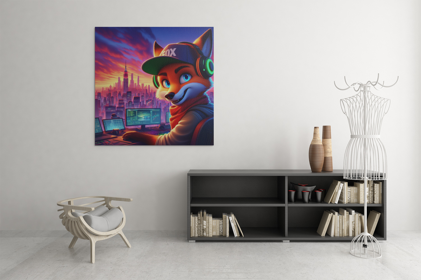 fox artwork, gaming wall art, fox canvas art