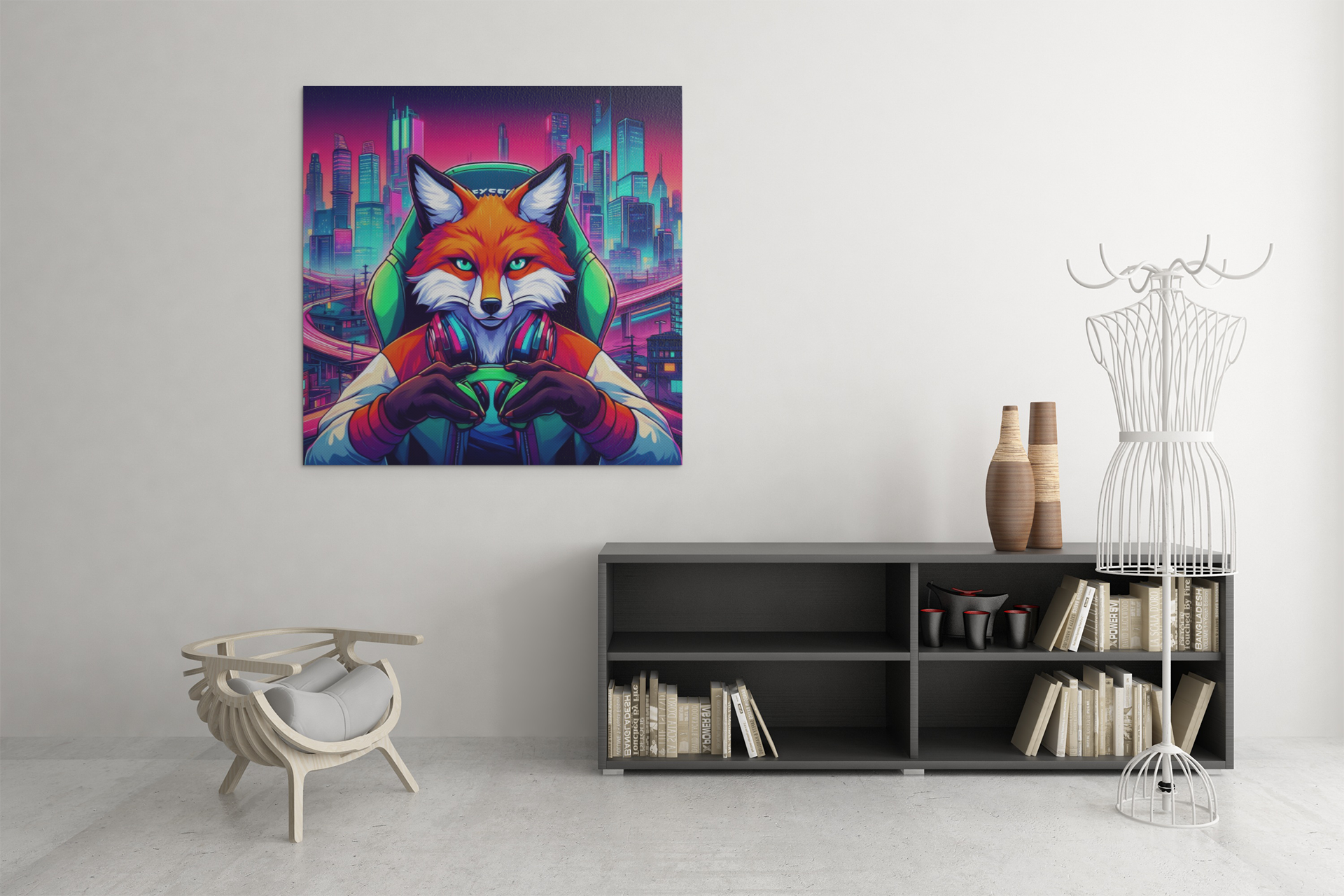 fox artwork, gaming wall art, fox canvas art