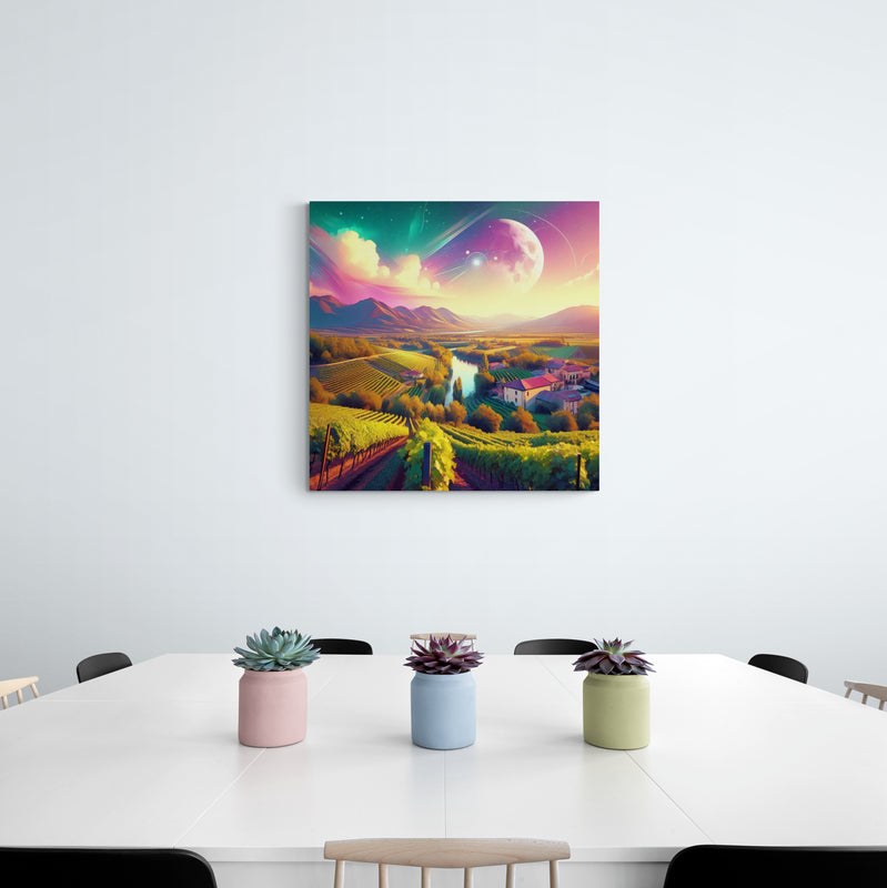 landscape canvas print, south africa art, vineyard painting