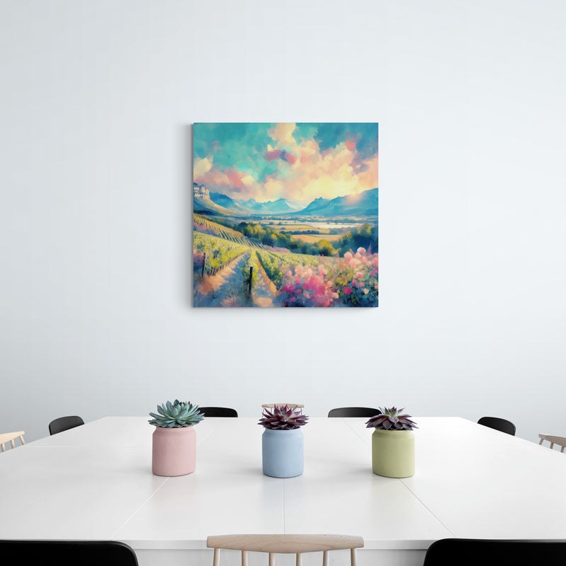 landscape canvas print, south africa art, vineyard painting