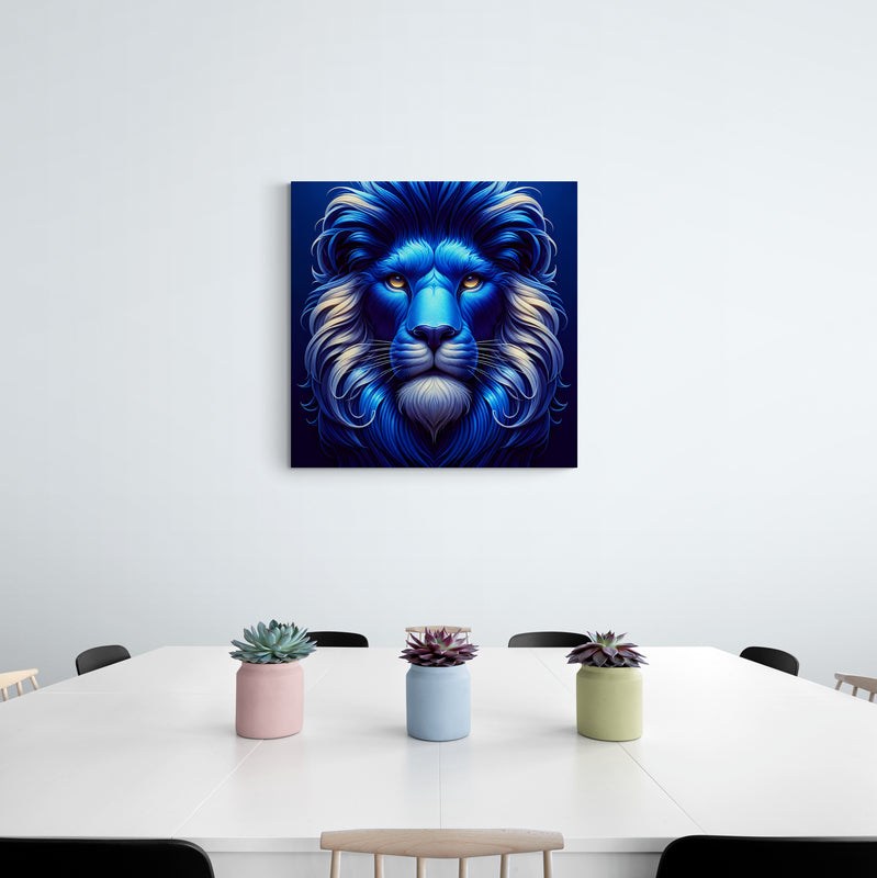 lion wall art, lion canvas wall art, lion face portrait, abstract blue lion