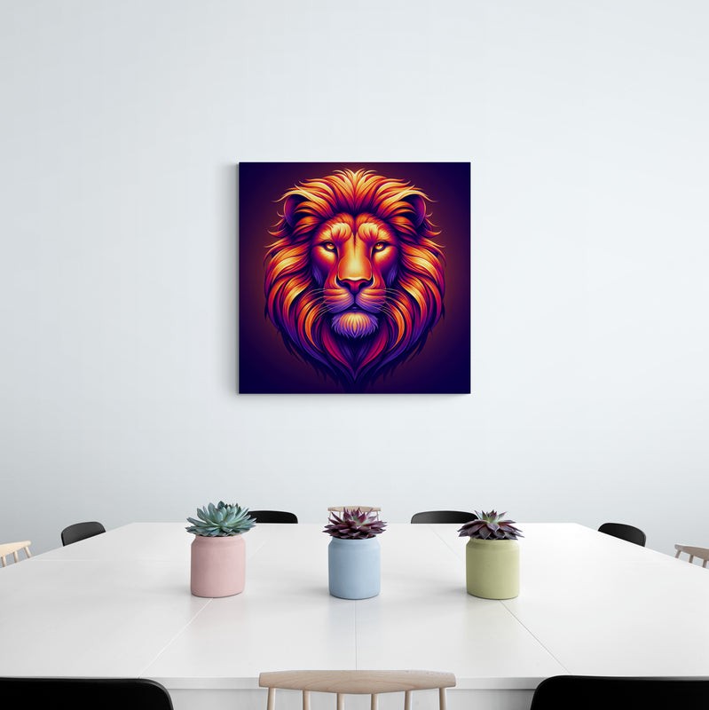 lion wall art, lion canvas wall art, lion face portrait, abstract orange lion