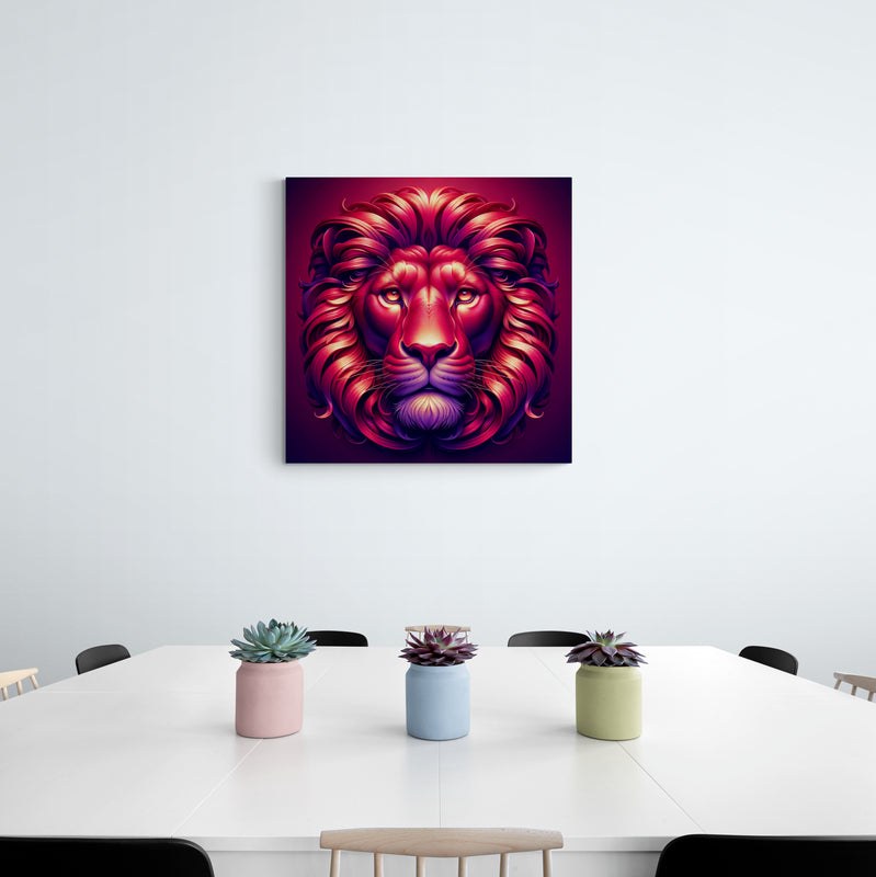 lion wall art, lion canvas wall art, lion face portrait, abstract red lion