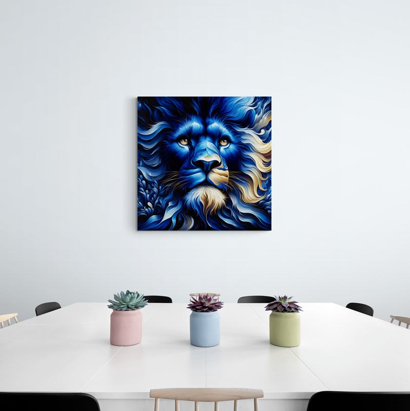 lion wall art, lion canvas wall art, lion face portrait, abstract blue lion