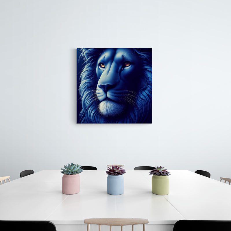 lion wall art, lion canvas wall art, lion face portrait, abstract blue lion