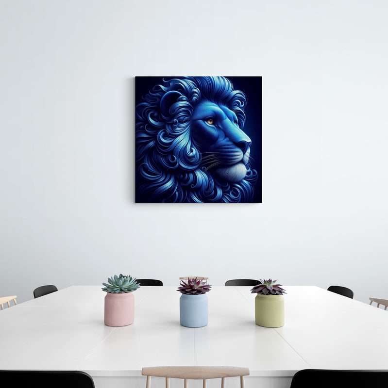 lion wall art, lion canvas wall art, lion face portrait, abstract blue lion