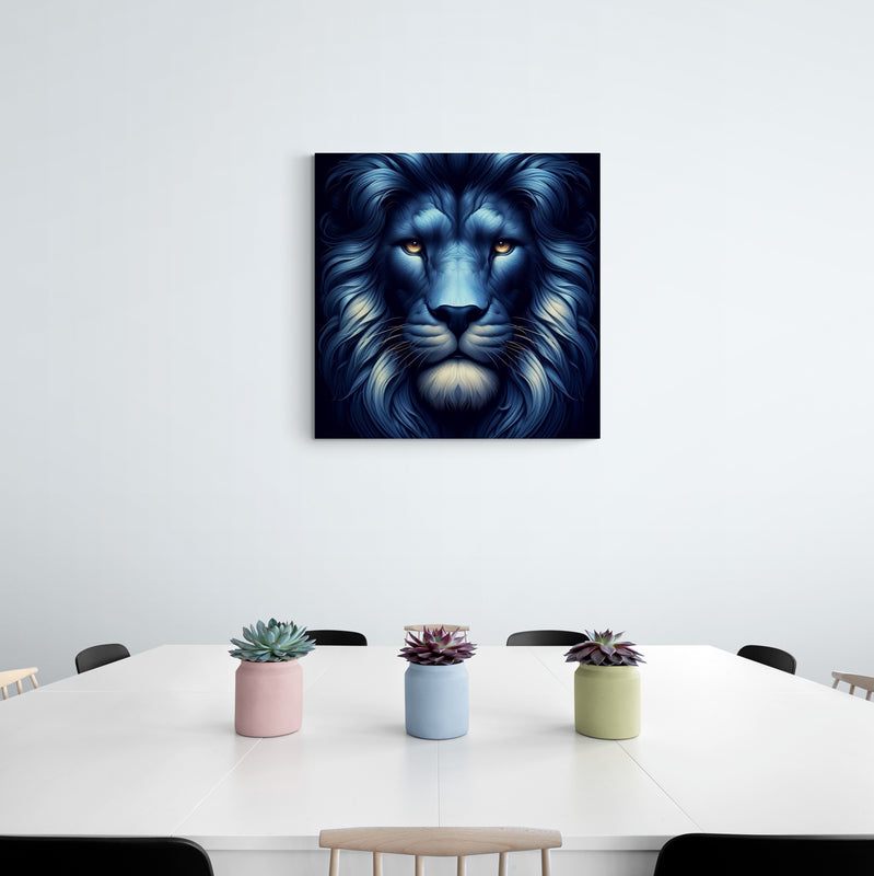 lion wall art, lion canvas wall art, lion face portrait, abstract blue lion