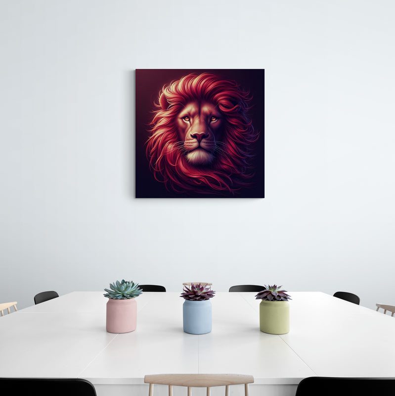 lion wall art, lion canvas wall art, lion face portrait, abstract red lion