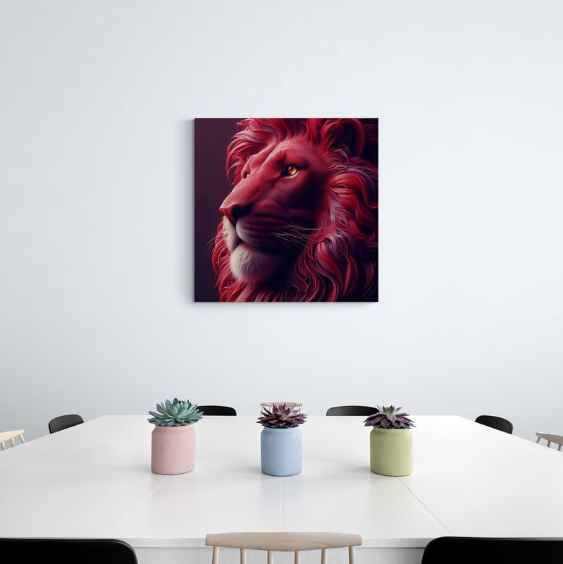 lion wall art, lion canvas wall art, lion face portrait, abstract red lion