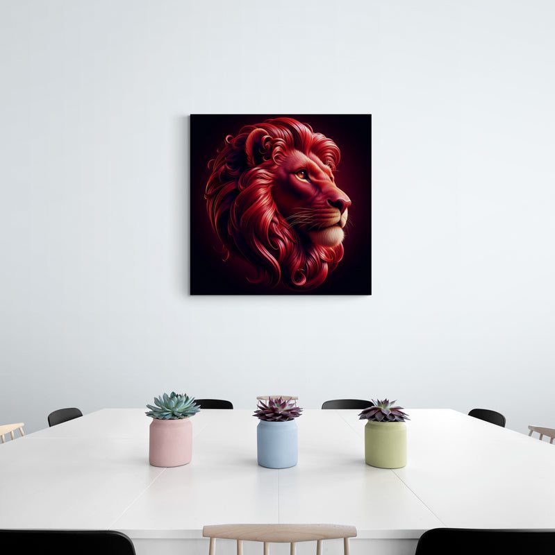 lion wall art, lion canvas wall art, lion face portrait, abstract red lion