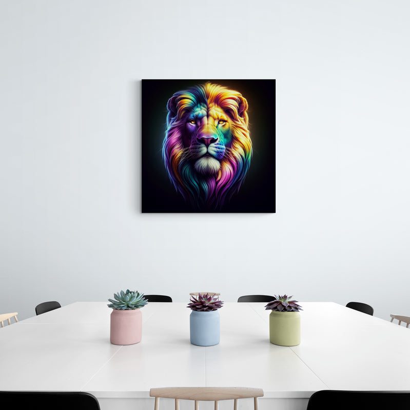 lion wall art, lion canvas wall art, lion face portrait, abstract rainbow lion