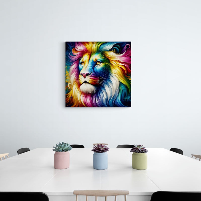 lion wall art, lion canvas wall art, lion face portrait, abstract rainbow lion