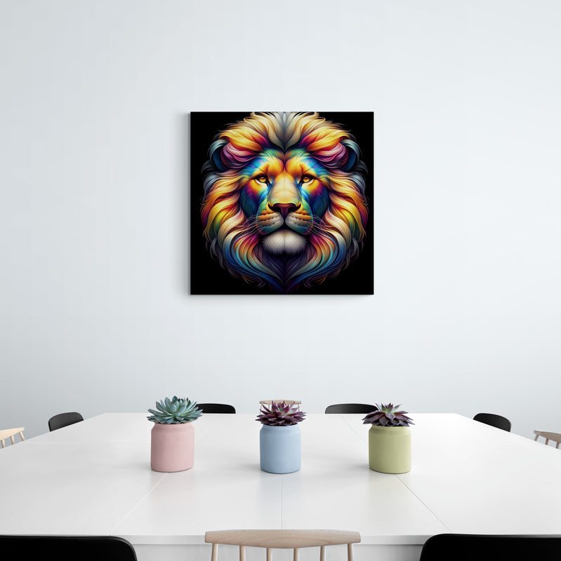 lion wall art, lion canvas wall art, lion face portrait, abstract rainbow lion