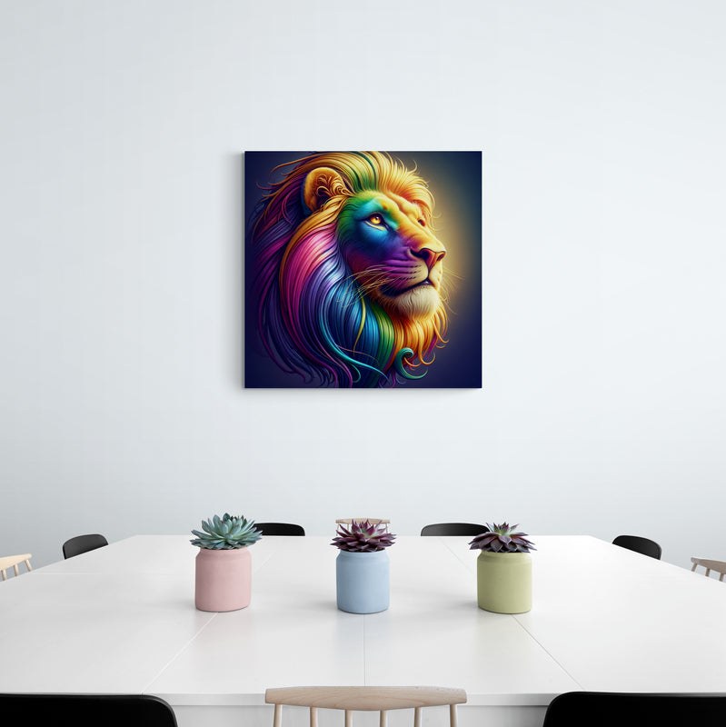 lion wall art, lion canvas wall art, lion face portrait, abstract rainbow lion