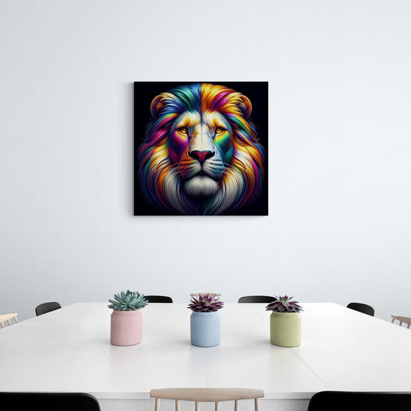 lion wall art, lion canvas wall art, lion face portrait, abstract rainbow lion