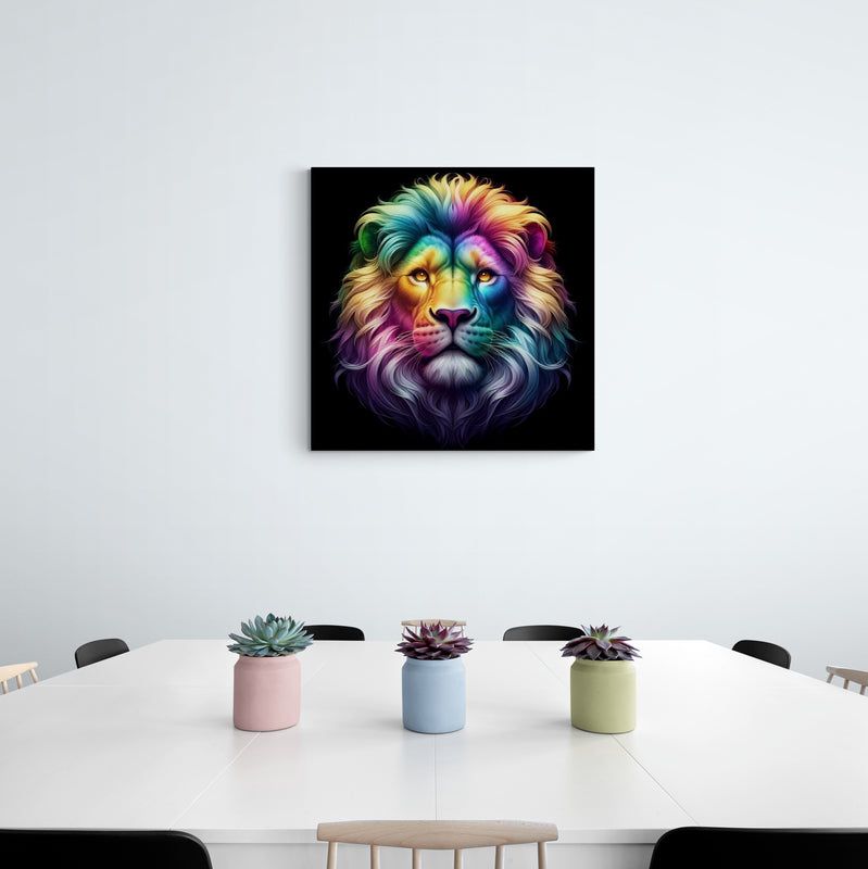 lion wall art, lion canvas wall art, lion face portrait, abstract rainbow lion