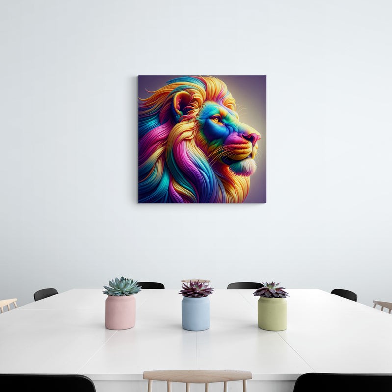 lion wall art, lion canvas wall art, lion face portrait, abstract rainbow lion