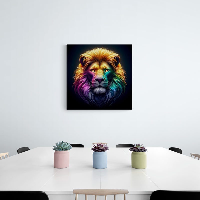 lion wall art, lion canvas wall art, lion face portrait, abstract rainbow lion