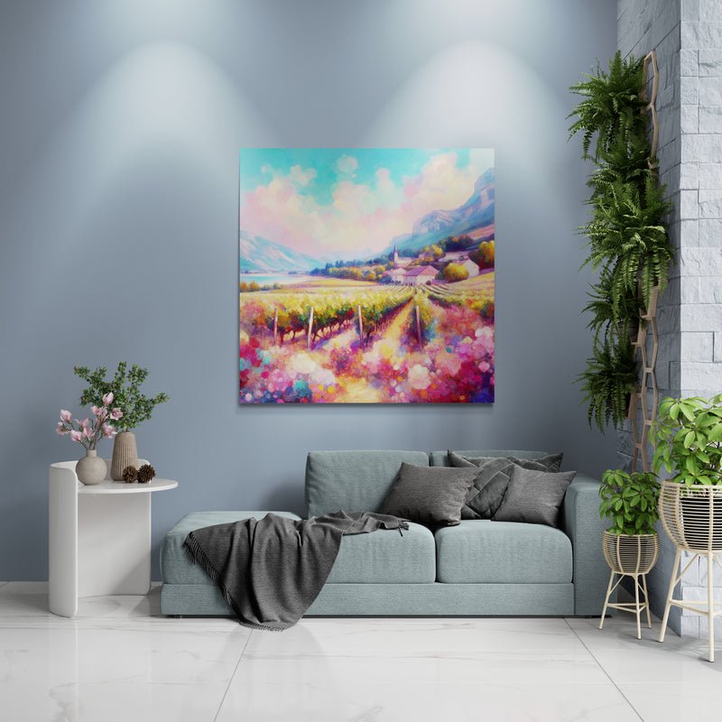 landscape canvas print, south africa art, vineyard painting