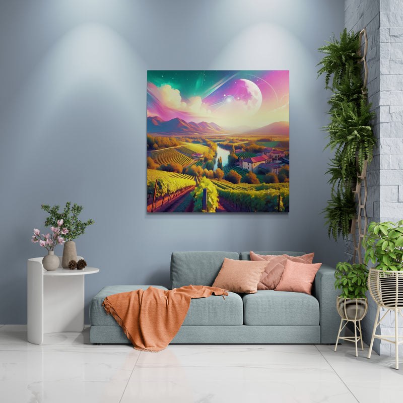 landscape canvas print, south africa art, vineyard painting