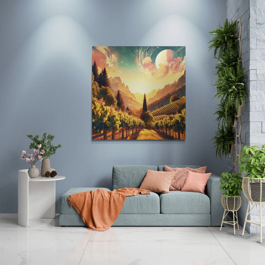 landscape canvas print, south africa art, vineyard painting