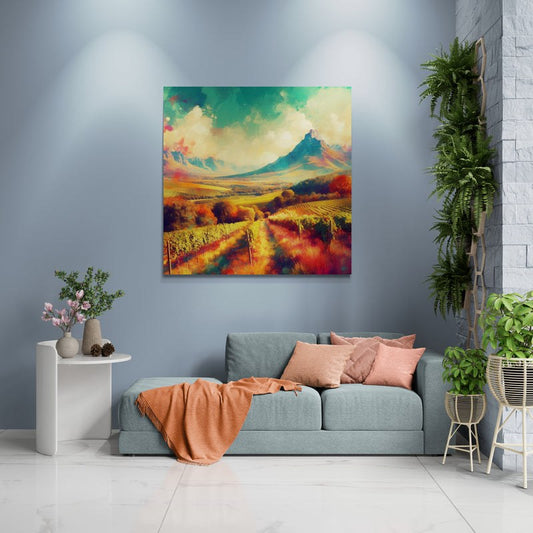 landscape canvas print, south africa art, vineyard painting