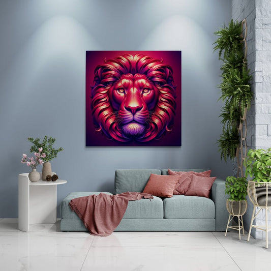 lion wall art, lion canvas wall art, lion face portrait, abstract red lion