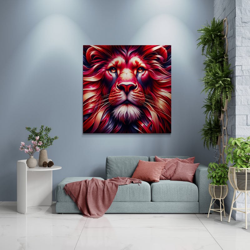 lion wall art, lion canvas wall art, lion face portrait, abstract red lion