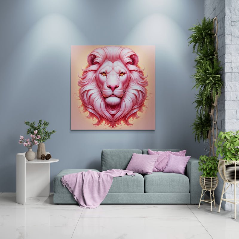 lion wall art, lion canvas wall art, lion face portrait, abstract pink lion