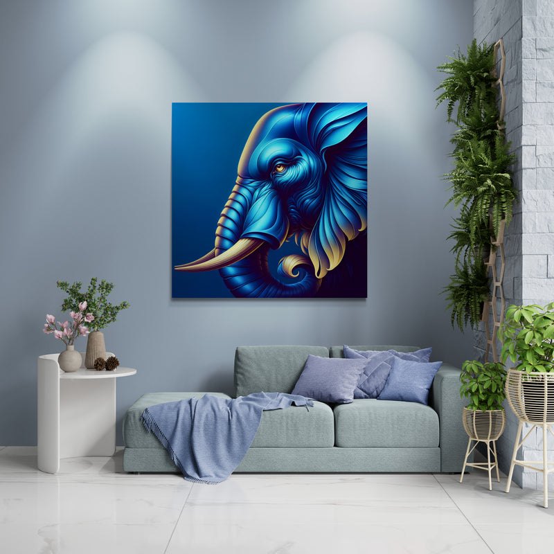 elephant artwork, elephant wall art, blue elephant