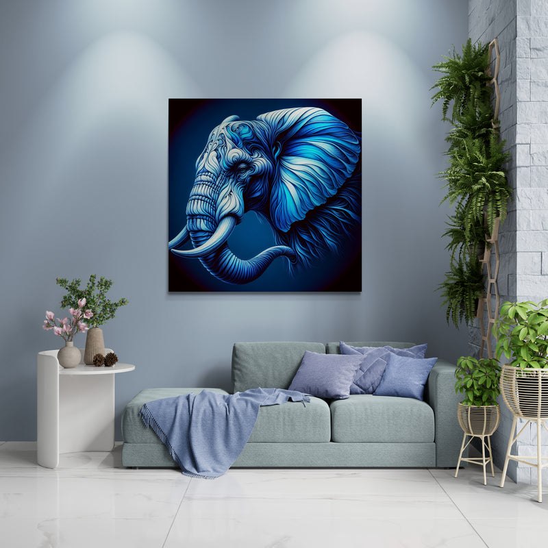 elephant artwork, elephant wall art, blue elephant