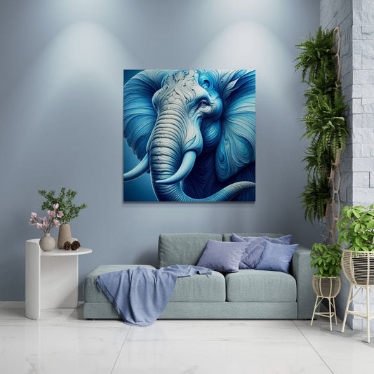 elephant artwork, elephant wall art, blue elephant