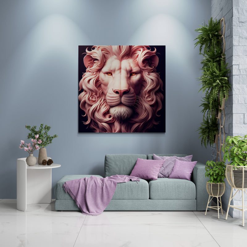 lion wall art, lion canvas wall art, lion face portrait, abstract pink lion