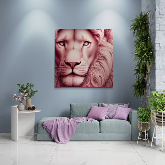 lion wall art, lion canvas wall art, lion face portrait, abstract pink lion