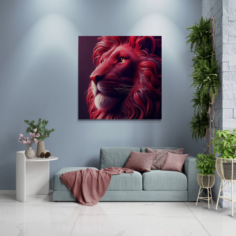 lion wall art, lion canvas wall art, lion face portrait, abstract red lion