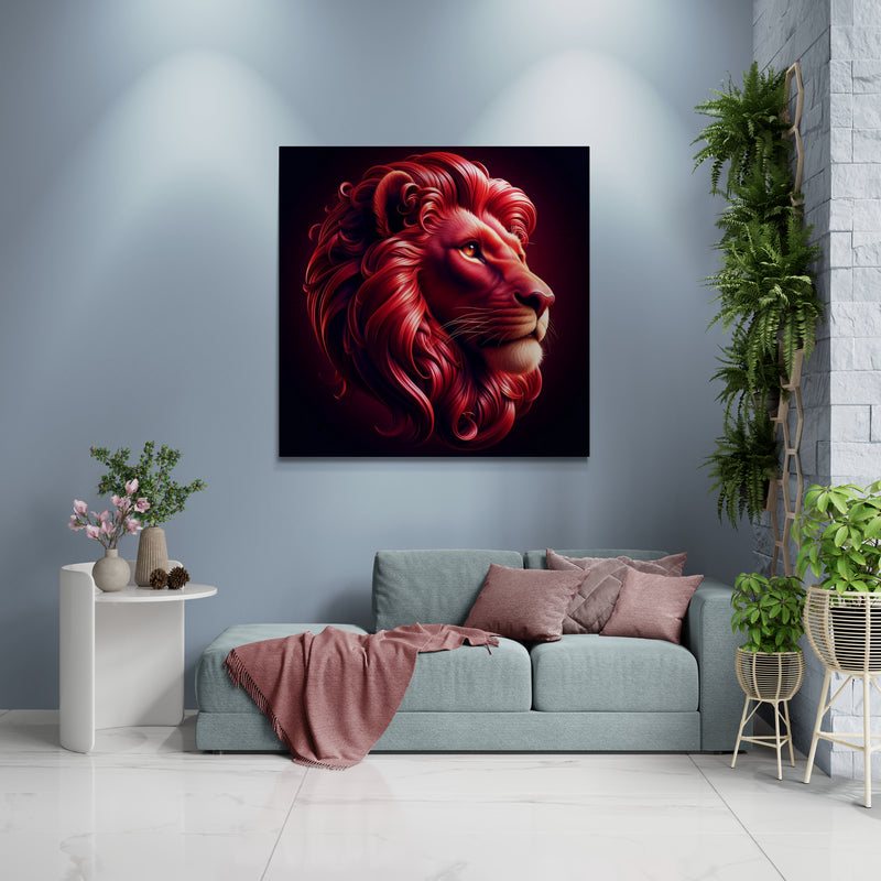 lion wall art, lion canvas wall art, lion face portrait, abstract red lion