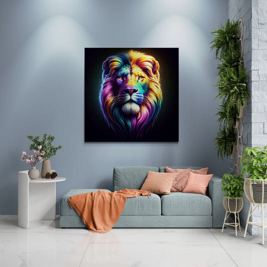 lion wall art, lion canvas wall art, lion face portrait, abstract rainbow lion